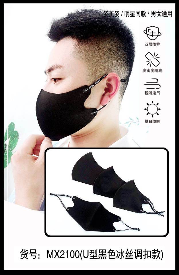 口罩防尘透气女神春夏季防晒男士防紫外线薄款时尚黑色【外贸专供】细节图