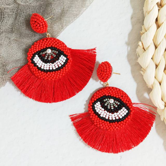 Boho Tassel Earrings Vintage Ethnic Wind Fan-Shaped Multicolor Fun Eye Earrings For Women Wholesale details Picture