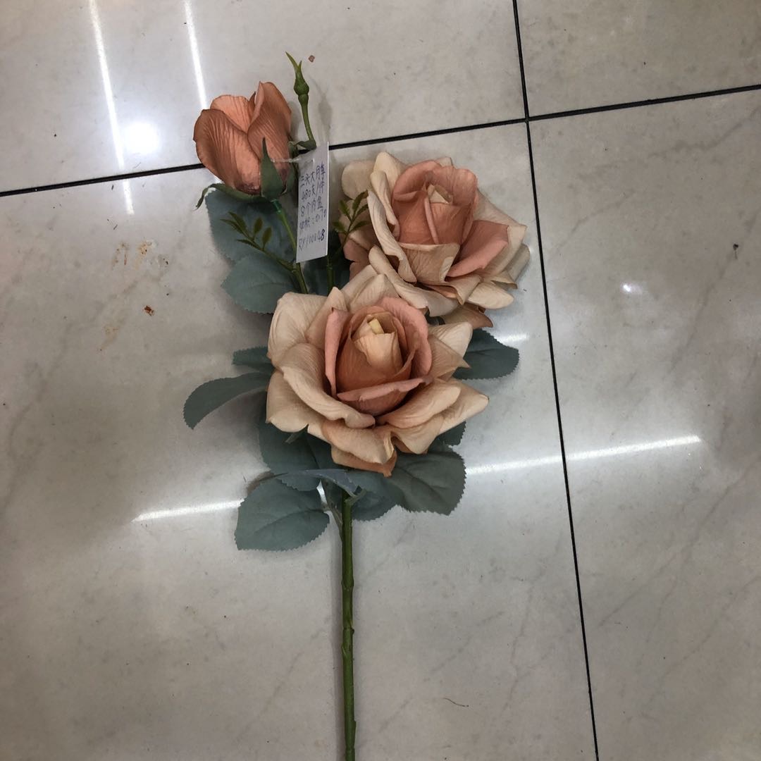 三头大月季花仿真花束绢布婚庆多色绢花婚礼插花