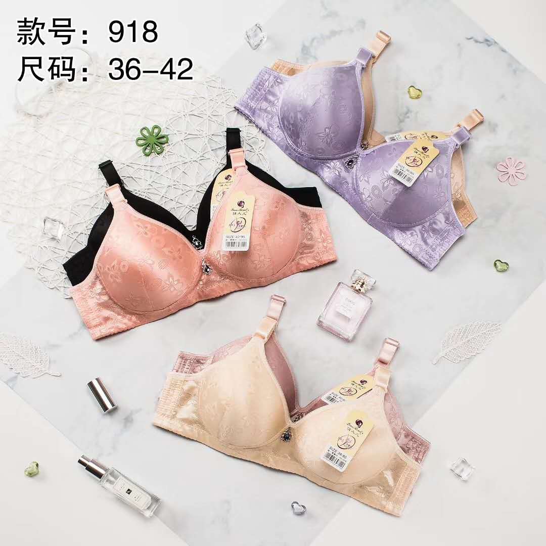 Non-Underwire Middle-Aged And Elderly Jacquard Swimming Cloth Bra Thin Light Year Lace Bra Plus Size Underwear