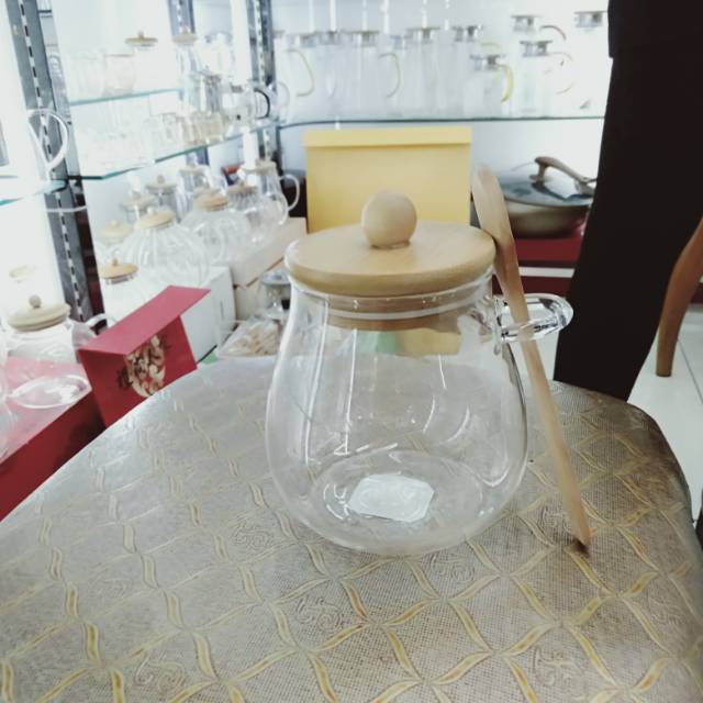 Small Glass Dispenser Bottle With Wooden Spoon Plug Lid Powder Kitchen Seasoning Bath Salt Tea Jar Specification drawing