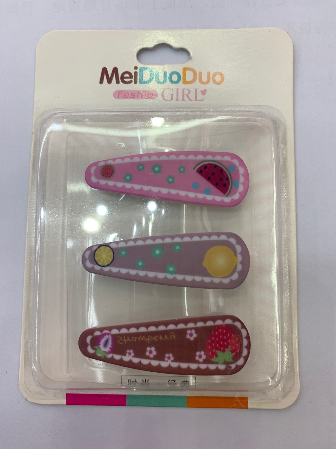 新款三个装水果图案亚克力一字夹头扣头饰