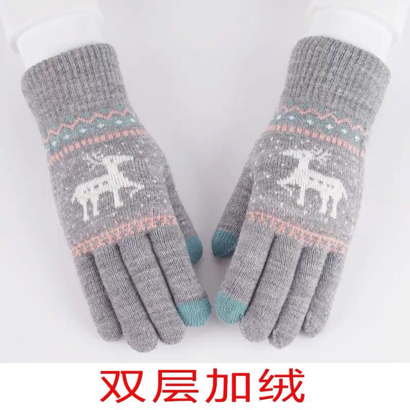 手套女冬天保暖秋季户外学生触屏加厚绒毛线针织棉五指男士骑行车