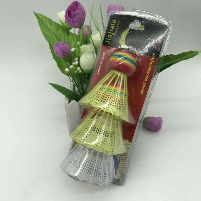 Wholesale of 3 EVA rainbow badminton balls with nylon plastic wool transparent packaging for indoor and outdoor entertainment details Picture