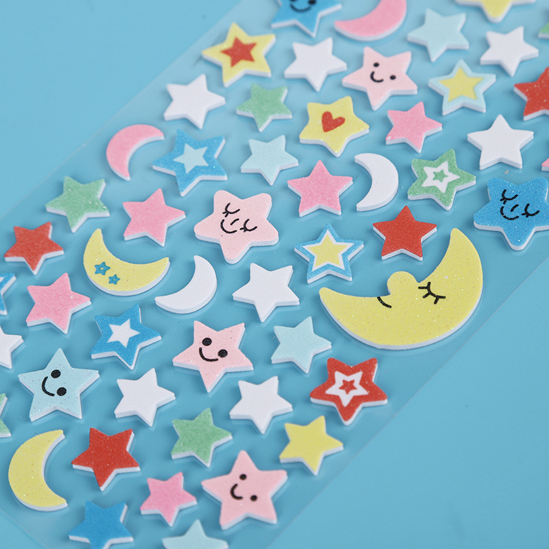 Wholesale creative reward stickers, cartoon color diaries, handbooks, decorative bubble stickers, heart-shaped five-pointed stars, EVA stickers Specification image