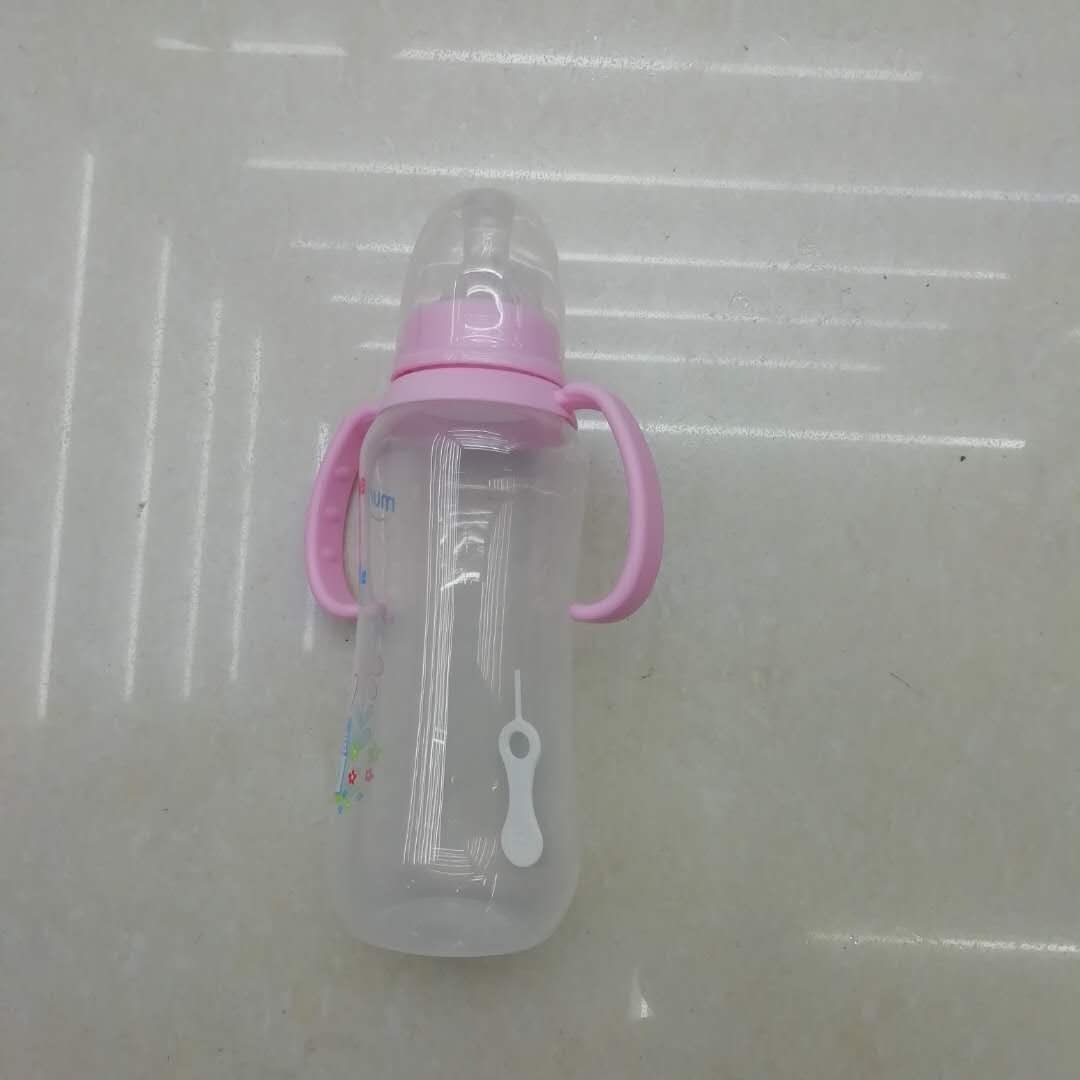 新生儿婴儿奶瓶婴儿硅胶防摔大宝宝防胀气防摔防爆粉双柄产品图