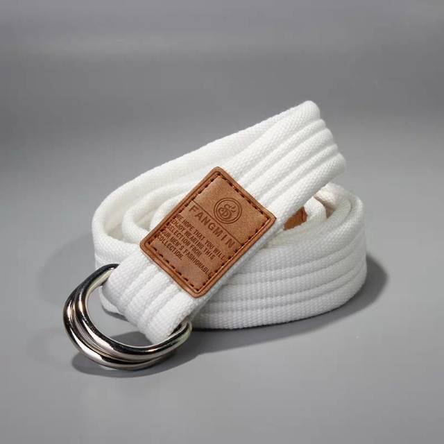 Canvas Belt Women's Double Ring Buckle Simple Korean Simple Brand Korean Student Belt Male Youth Canvas Bare Body