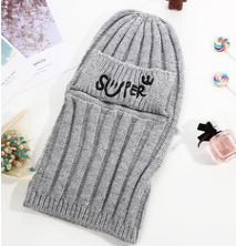 Hat Women Autumn And Winter Knitted Embroidery Smiley Face Wool Hat Mask Warm Korean Version Of All Ride Bike Head One Hat [For Foreign Trade]