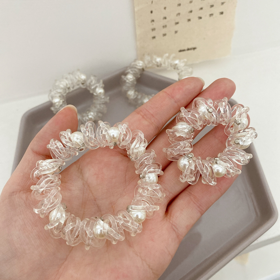 Temperament Pearl Hair Rope With Transparent Telephone Line Hair Circle Head Rope Does Not Hurt Hair Band Hair Accessories Woman