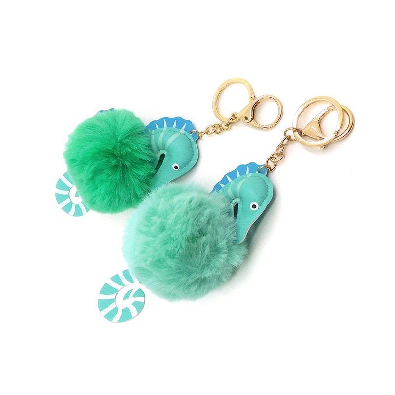 Fur, leather, seahorse, fashionable and retro hairball keychain, fashionable bag pendant Specification image