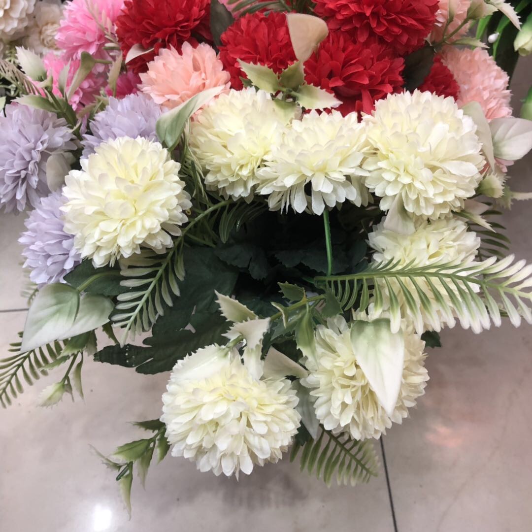 Manufacturers Direct Sales Simulation Flower Silk Cloth Decorative Ball Chrysanthemum Bundle Wedding Road Lead Arrangement Of Fake Chrysanthemum details Picture