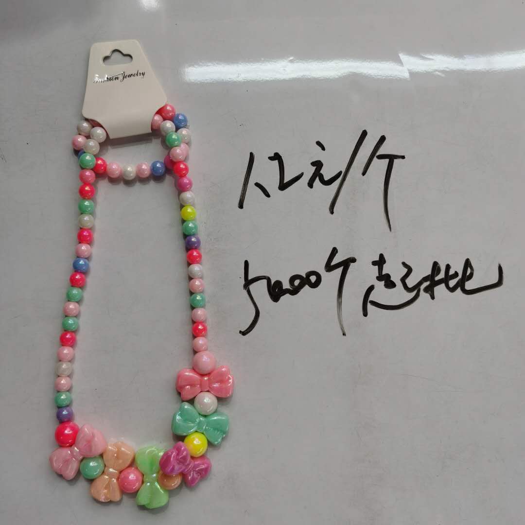 Korean-style fashionable and stylish children's versatile colorful bead jewelry bow necklace
