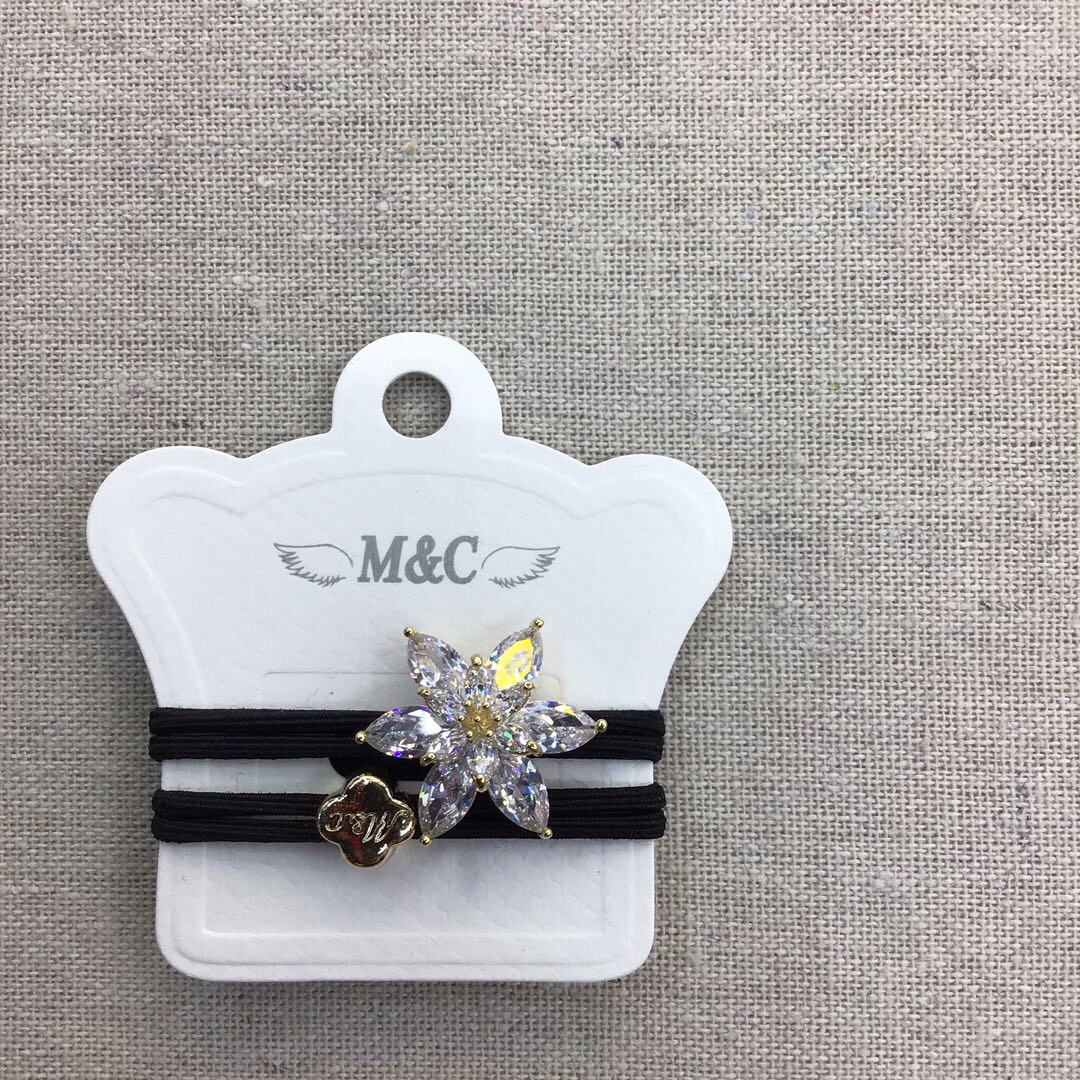 Korean style diamond-encrusted six-petal small flower double-strand nylon black rubber band