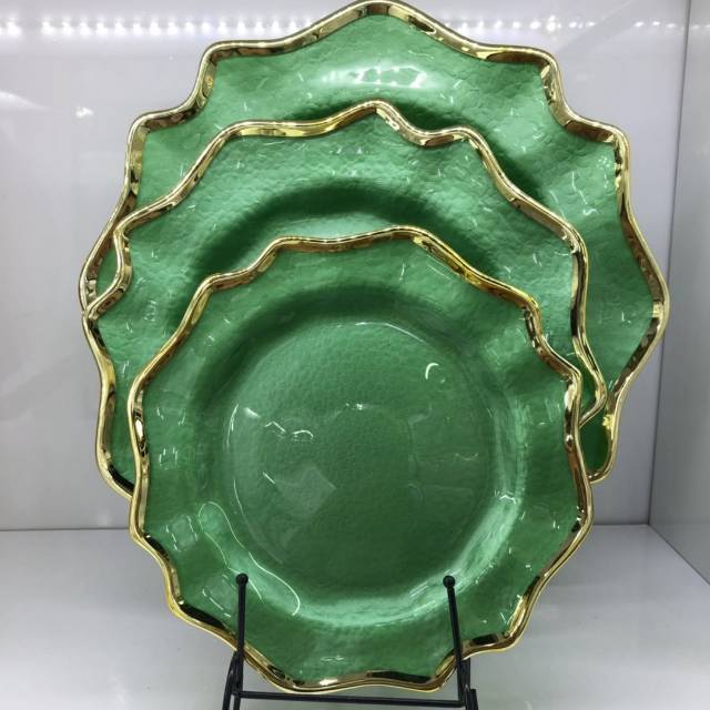 Green creative Crystal tray dinner plate Gold lace minimalist style personality decoration living room decoration opening soft decoration home luxury fashion creative home decoration dazzling 0014 thumbnail