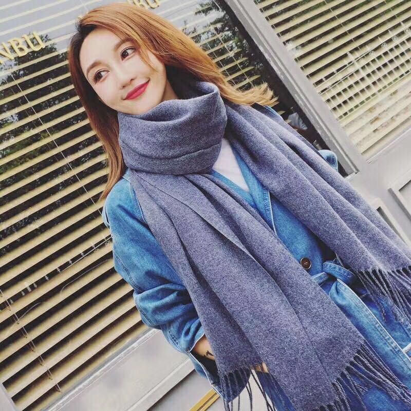 Winter Ladies All Warm Fresh Classic Fringe Solid Color Cashmere Drawn Scarf details Picture
