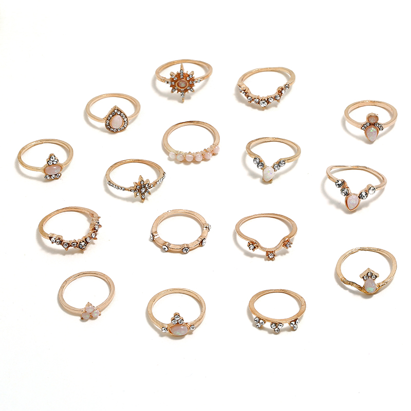 European and American fashion jewelry, diamond-encrusted retro combination joint ring, crown, star, water drop 10-piece set ring