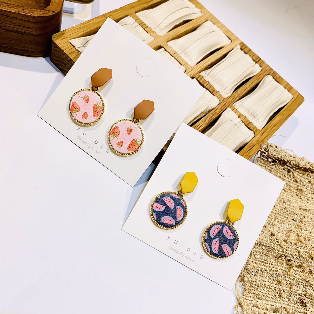 S925 Silver Needle Personalized Fruit Pendant Earrings, elegant candy color, fashionable and trendy, anti-allergy women's earrings