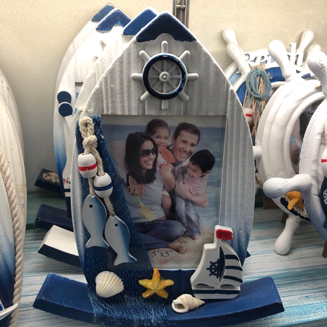 不规则地中海风格摇摆相框摆件创意船形像框海洋风木质帆船摆台装饰相架