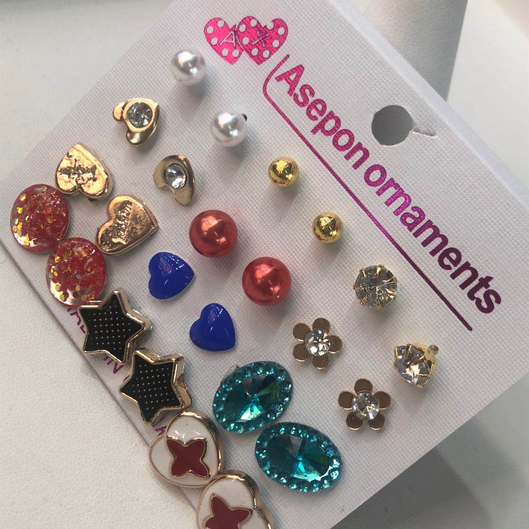 日韩新款森系混搭彩色几何图形耳环保色防过敏耳坠耳环产品图