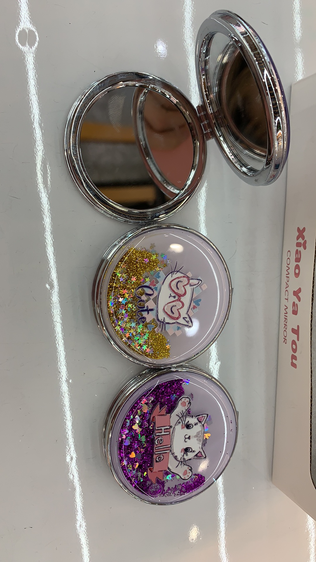 Kitten Quicksand Holding Makeup Mirror Girl Portable Vanity Mirror Makeup Mirror details Picture