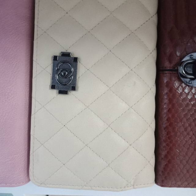 象牙白手拿包零钱包菱形花纹