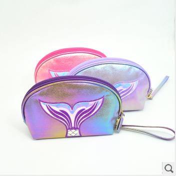 Embroidered beauty fish tail semi-circular bag rainbow crackle cosmetic bag details Picture