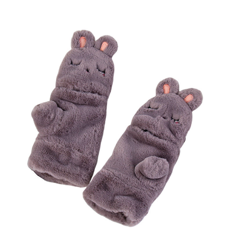 Wholesale Korean cartoon flip gloves from the manufacturer, cute student plush and thickened warm and cold-proof plush gloves for autumn and winter Specification image
