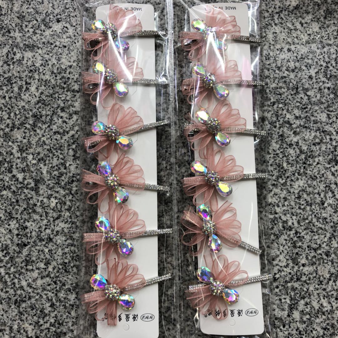 韩版刘海发夹粉红淑女蕾丝珍珠水钻蝴蝶结鸭嘴夹头顶夹公主风发饰品女