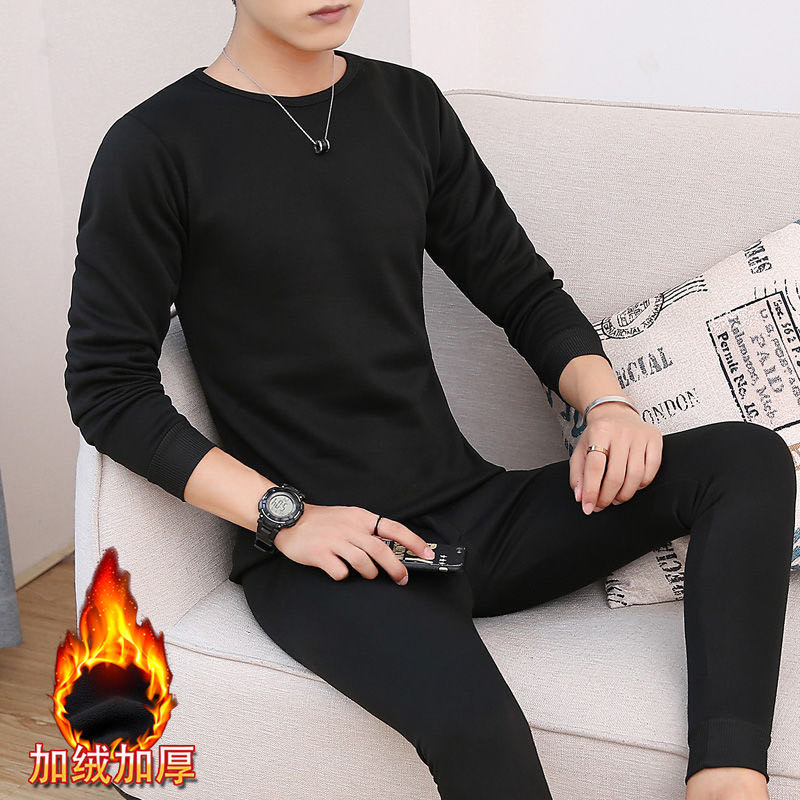 Men's Warm Underwear Men's Suit With Wool Thickened Winter Youth Student V Round Neck Large Size Cold Protection Specification drawing