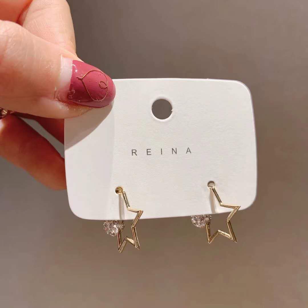 Fashionable little lady golden five-pointed star ring set fashionable best-selling diamond alloy gemstone feminine charm earrings