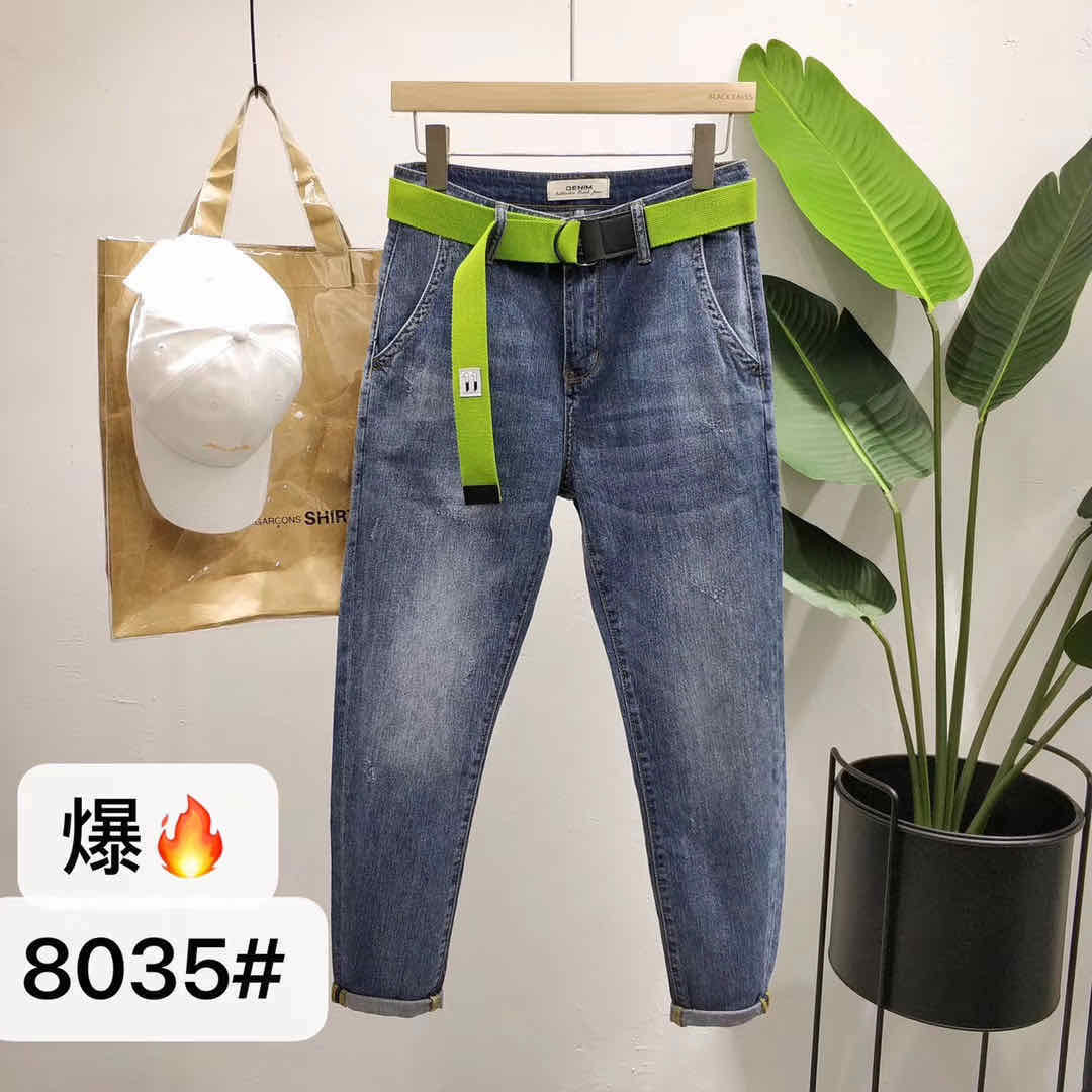 Spring 2020 jeans for men, loose Korean version of the trend, light color harun for men, casual wear, popular logo pants thumbnail
