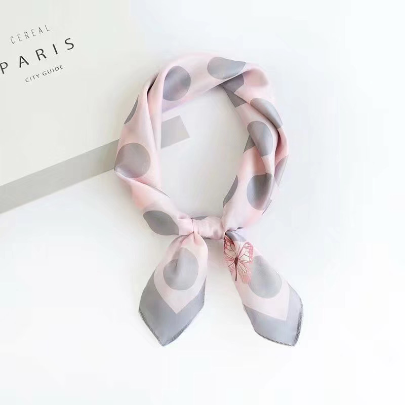 Fashion Casual All Match Small Square Scarf Scarf Pink Polka Dot Korean Scarf Specification drawing