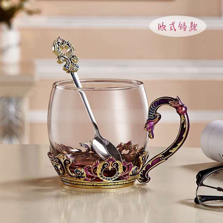 New European-style crystal glass cups and enamel-colored glass household glass cups details Picture