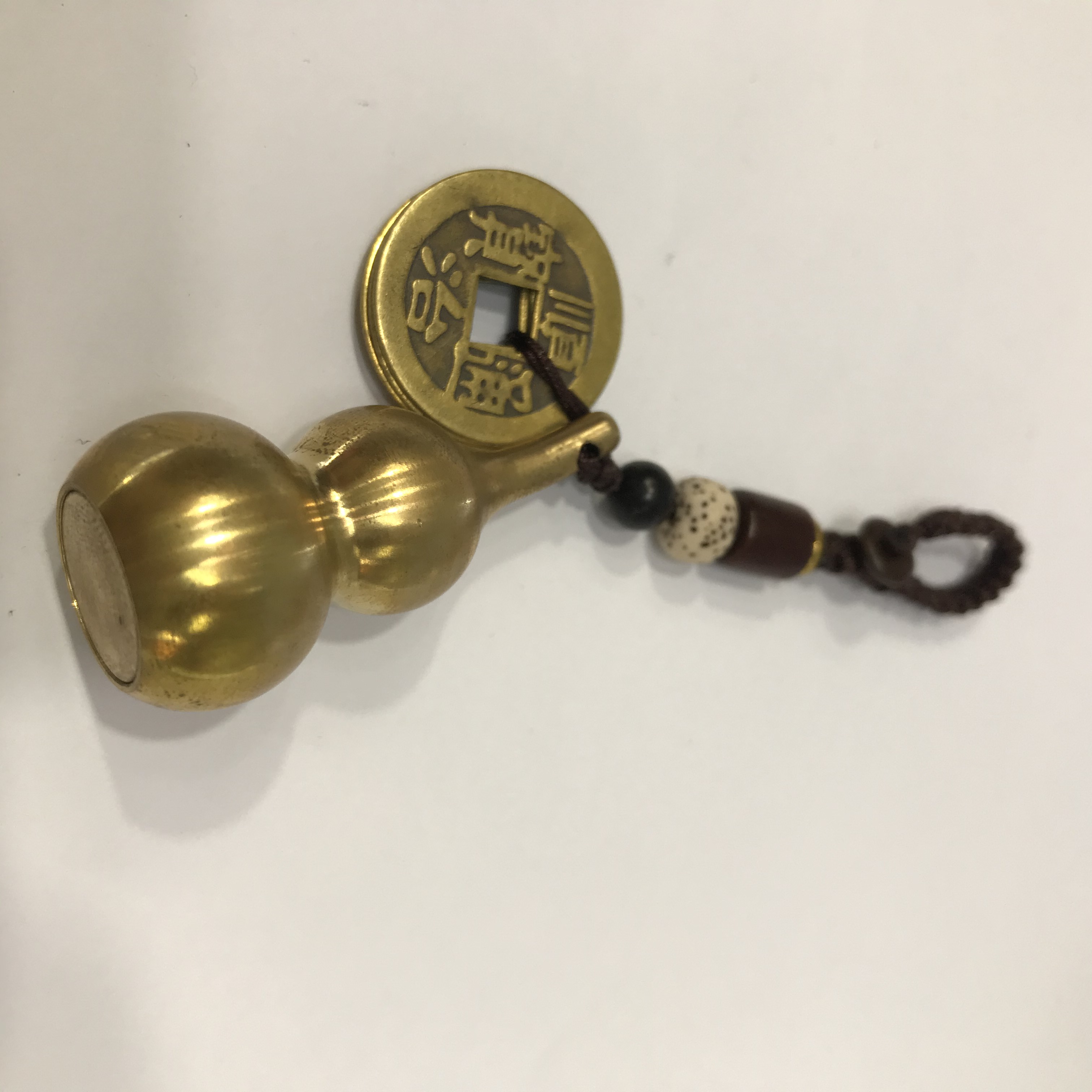 Brass keychain, smooth pure copper small gourd, car key, handcrafted creative gift Specification image