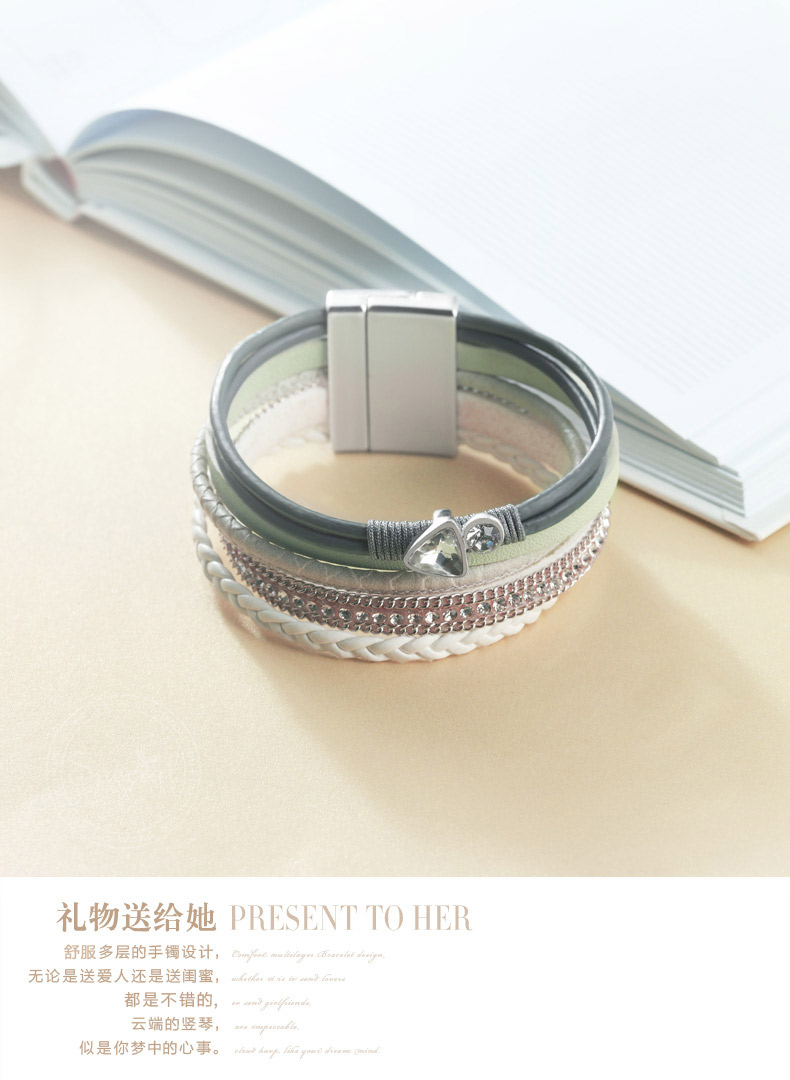 欧美复古牛油果绿手镯多层异域手环云端的竖琴