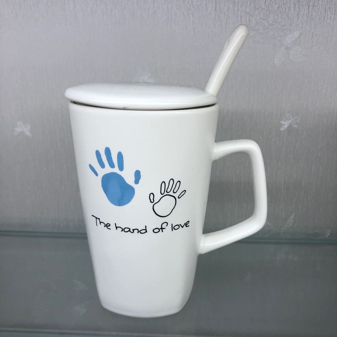 手掌印陶瓷杯带勺咖啡杯学生茶杯礼物礼品