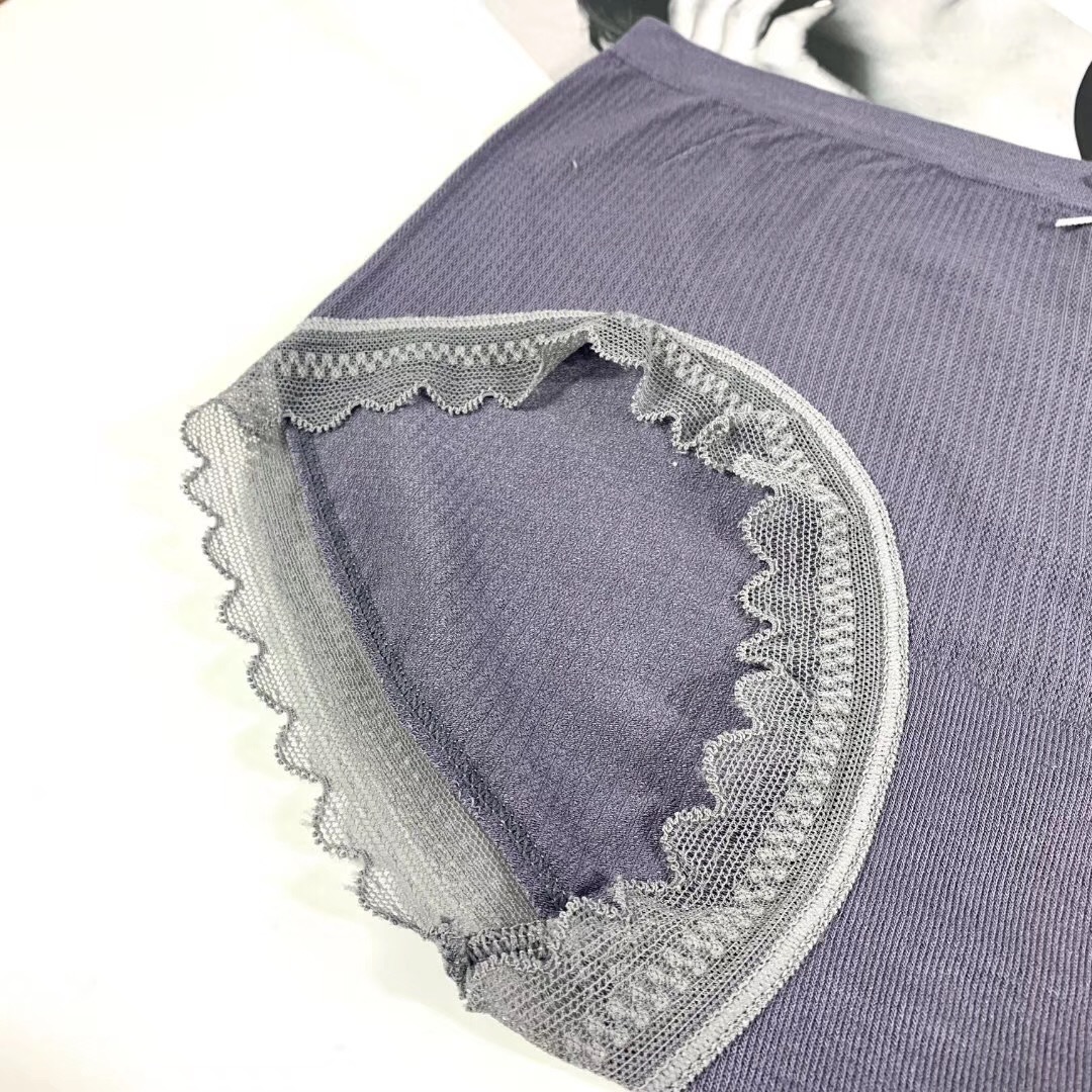 2023 New Lace Lace Girls Underwear Pure Cotton Solid Color Women's Shorts Mid-Waist High Elastic Antibacterial Briefs Morandi Color details Picture