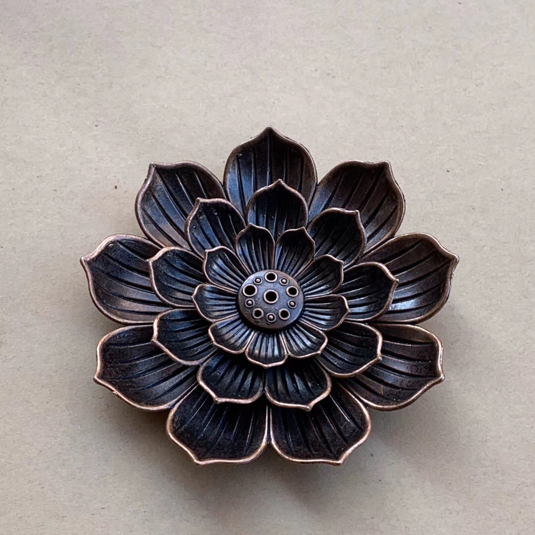 National trend lotus incense burner, antique copper lotus multi-hole thread incense burner, home incense stand, tea ceremony, indoor agarwood thread incense burner for home use Specification image