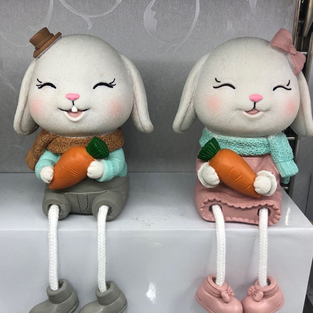 兔子吊脚娃娃家居小摆件装饰品可爱树脂创意工艺礼品少女房间客厅布置