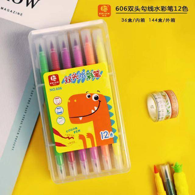 606 Double-headed outlining watercolor pen, water-washed painting, coloring, colored graffiti drawing pen, professional art, thick and thin double-headed Specification image