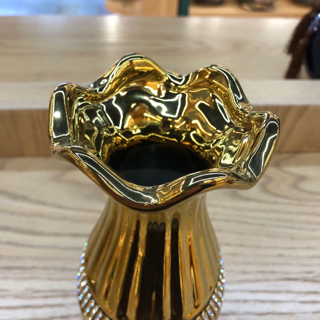 Wide-mouth diamond-inlaid ceramic flowerpot craft decoration pieces European home crafts details Picture