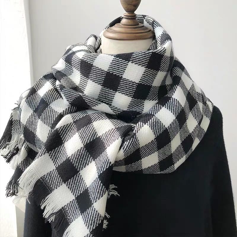 百搭经典高端围巾秋冬季英伦风女长款两用时尚披肩细节图