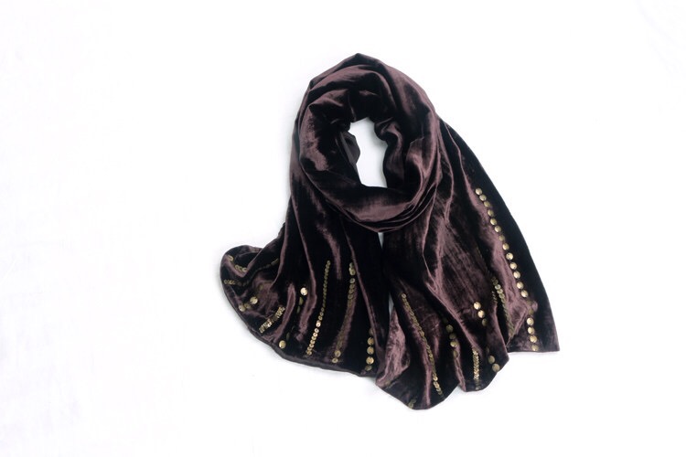 Autumn And Winter Double-Sided Silk Scarf Silk Velvet Long Scarf Women's Hand-Beaded Solid Color Rectangular Scarf Shawl