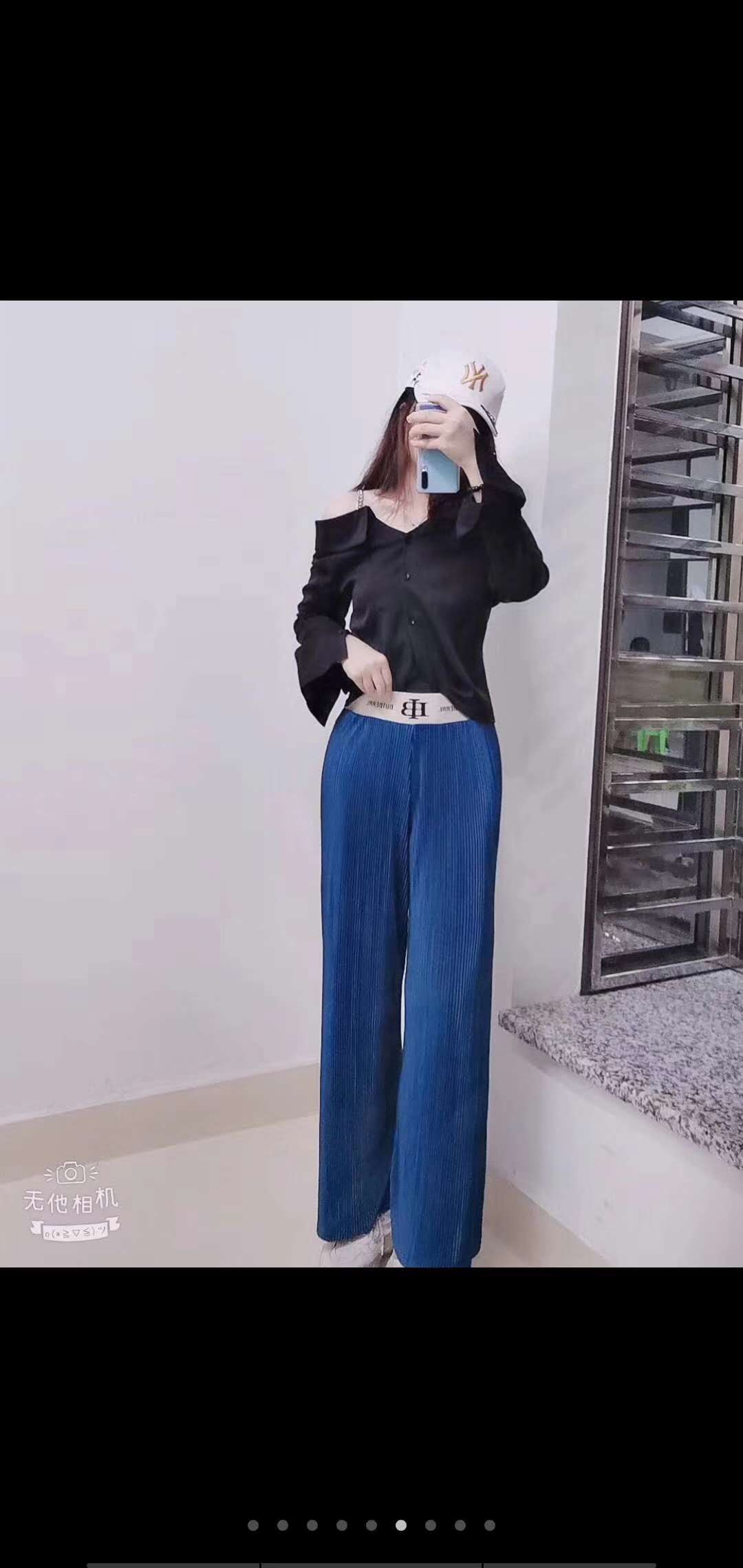 Ice Silk Wide-Leg Pants Pleated Female Summer Style High Waist Pendant details Picture