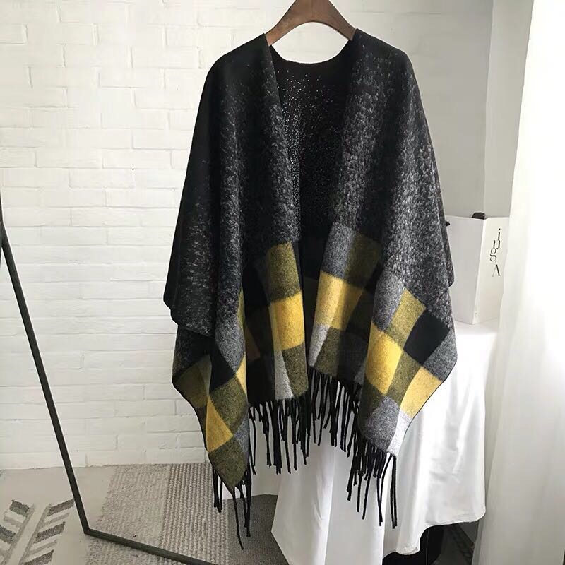Women's Fashion Trend Casual Plaid Patchwork Color With Shawl Cape