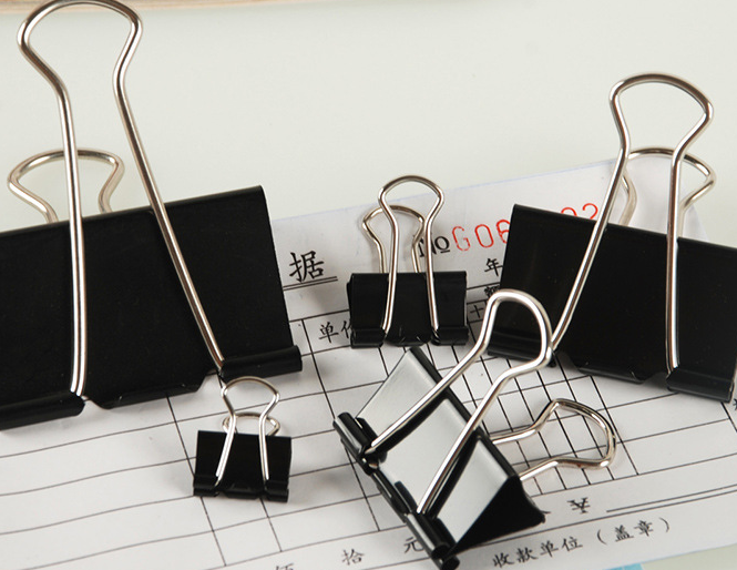 装黑色32mm长尾夹金属票据收纳铁夹子批发图