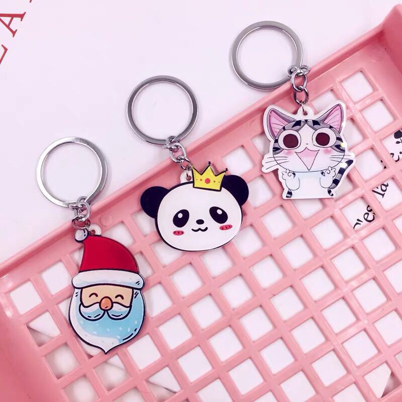 日韩可爱猪年钥匙扣 熊猫圣诞树金属钥匙环 创意情侣款包包挂件女详情图2