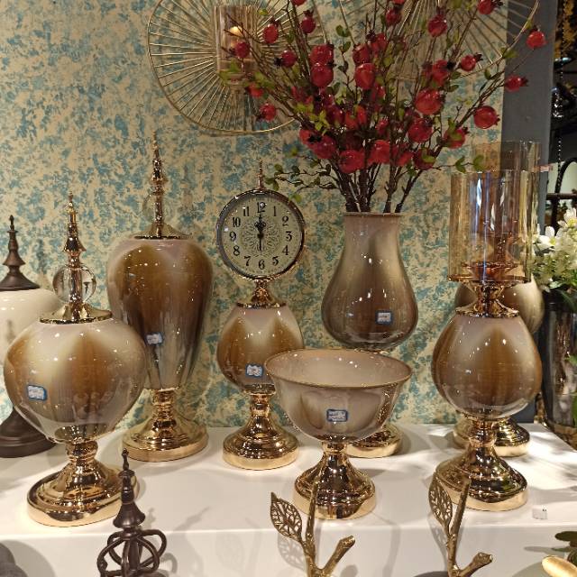 欧式新中式花瓶摆件陶瓷干花装饰客厅茶几摆设变插花花器带时钟