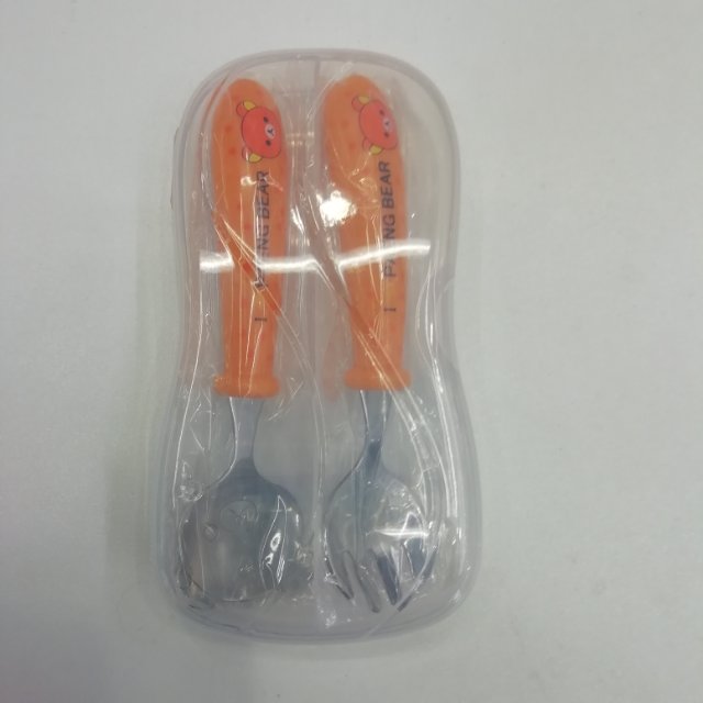 Portable Tableware Set Stainless Steel Tableware Chopsticks Spoon 2-Piece Set Children's Cute Plastic Handle Stainless Steel Tableware 3-Piece Set Fork Spoon Storage Box
