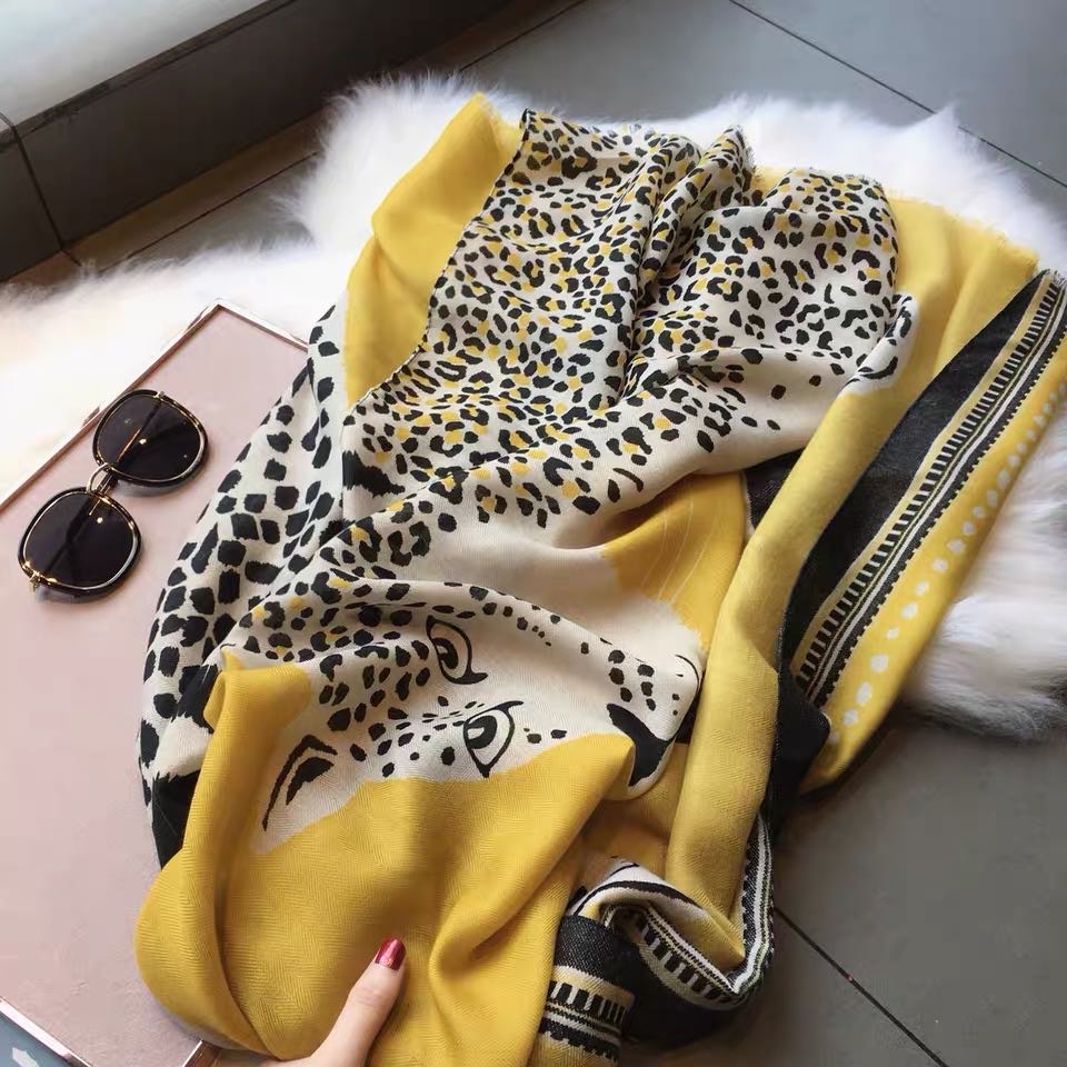 Yellow Oversized Scarf Thin Animal Print Scarf Shawl